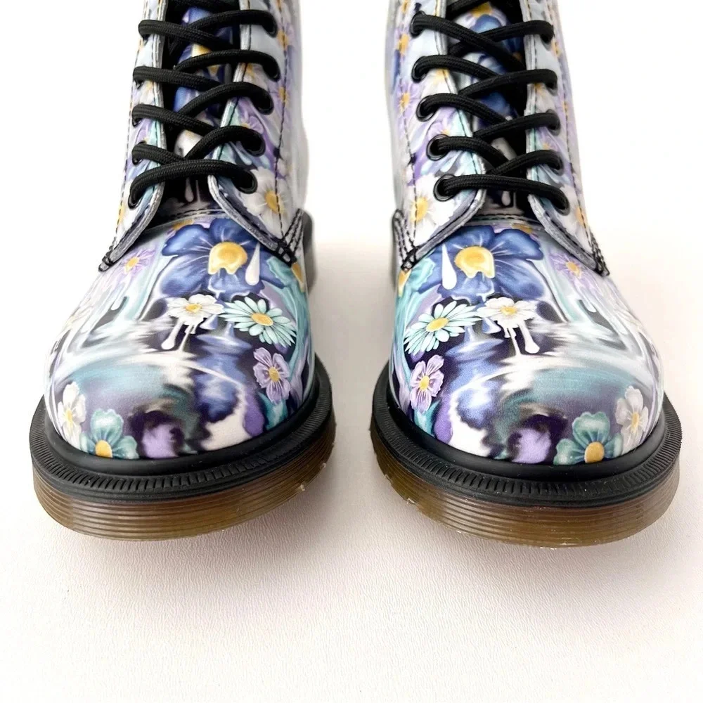 DR. MARTENS | Pascal Paint Slick Backhand Purple White Floral Drip Boots US 7 - Picture 7 of 13